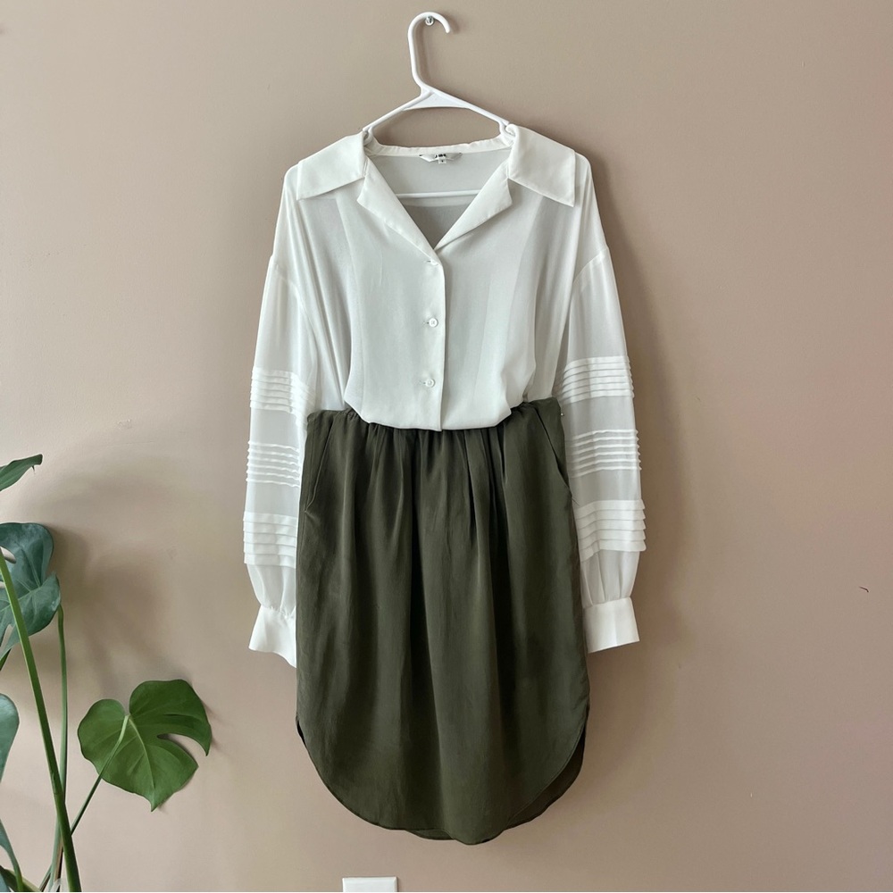 Madewell Olive Silk Midi Skirt